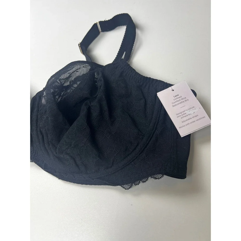 Target Lace Comfort Wire Balconette Bra Black 44D Unlined Full‎ Coverage NWT - Picture 2 of 10
